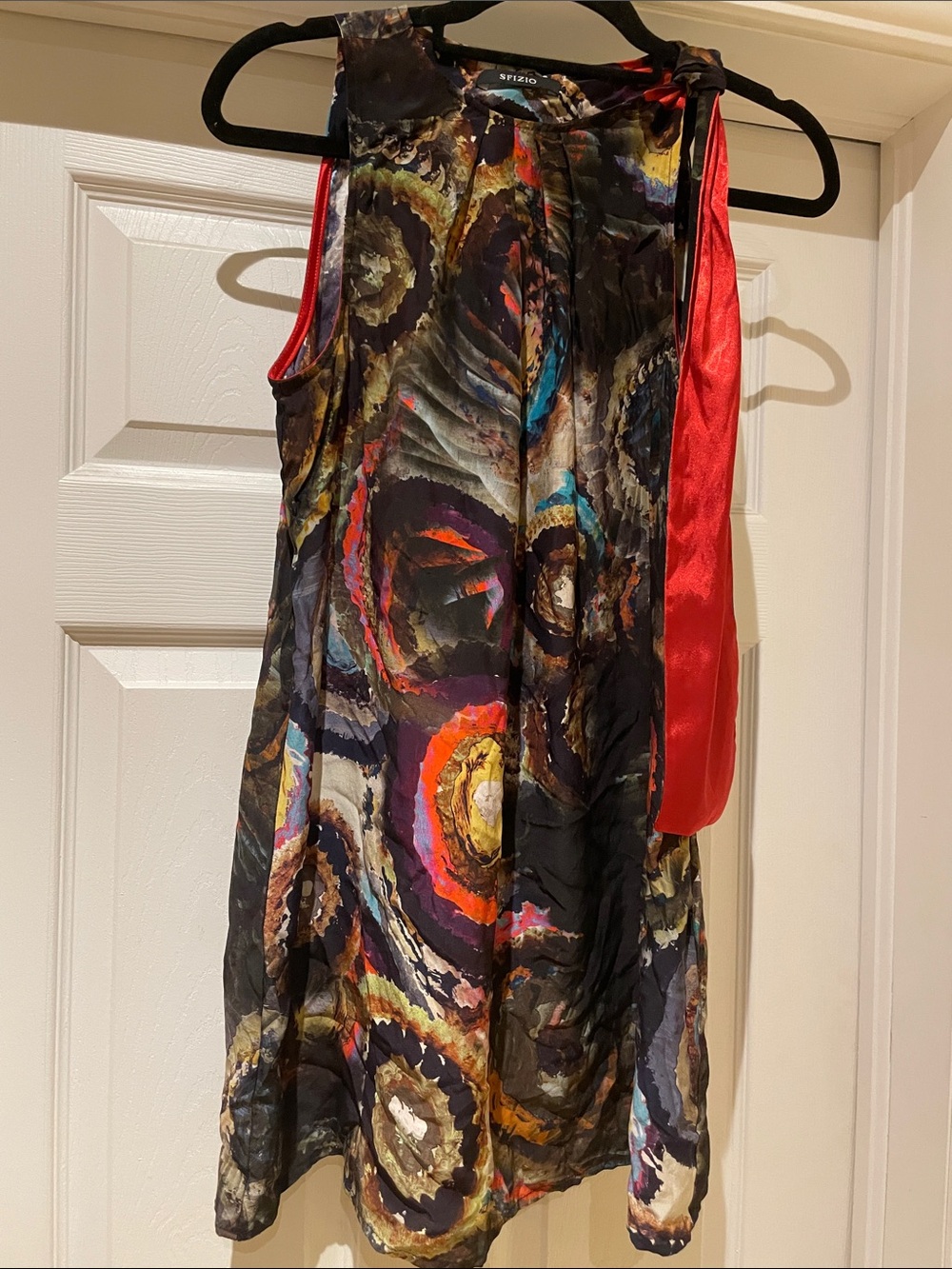 SFIZIO Silk Abstract Print Halter Tie Neck Dress Artsy Chic Italian Eclectic 8